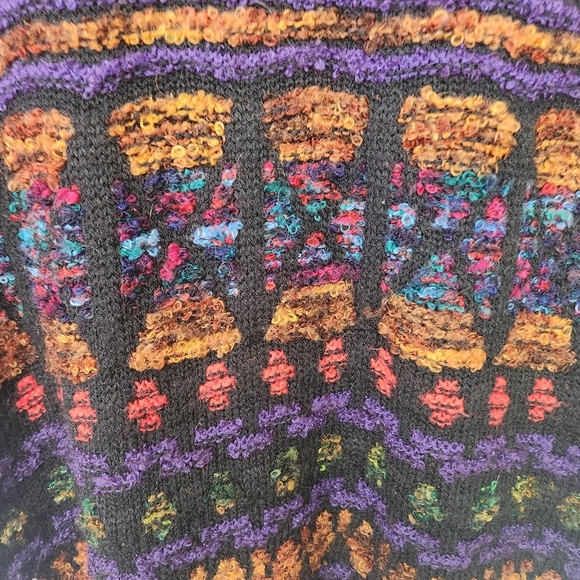 Vintage 90s Textured 3D Knit Bright Abstract V-Neck Cardigan Sweater Size Medium - Picture 7 of 11